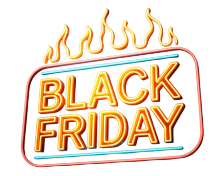 Black friday sale text with flames isolated on transparent background - Powered by Adobe