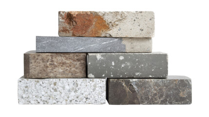 Stone Brick Stack: A neatly arranged collection of stone bricks. each brick reveals the unique textures and hues inherent to natural stone. The image showcases a variety of textures and colors.