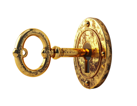 Ornate golden key in lock
