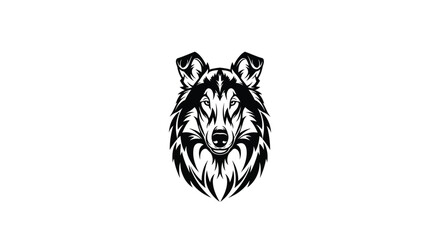Black and white illustration of a wolf head with sharp details