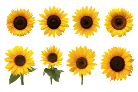 Radiant sunflowers in full bloom isolated on white background