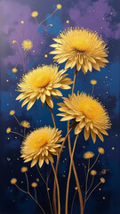 Dandelion flowers, oil painting on canvas.