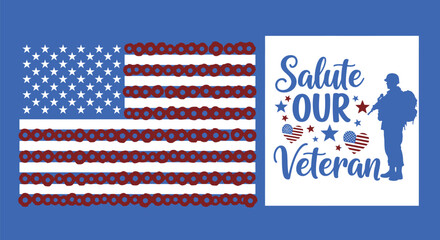 Veterans day salute our veterans with american flag and poppy