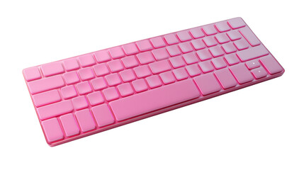 Pink keyboard perspective: A sleek, minimalist pink keyboard, captured from a perspective, showcasing its clean lines and modern design, a tool for creative expression.
