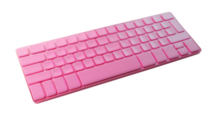 Pink keyboard perspective: A sleek, minimalist pink keyboard, captured from a perspective, showcasing its clean lines and modern design, a tool for creative expression.