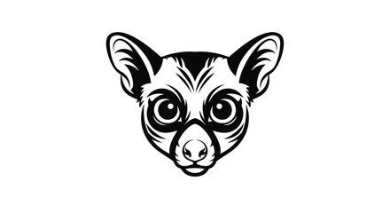 Black and white lemur head illustration on white background © dipu