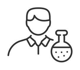 Outline of male scientist with flask icon representing scientific research
