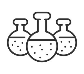 Laboratory glassware: three round-bottom flasks with liquid and bubbles