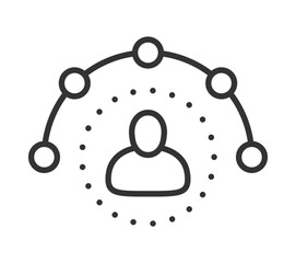 Social network connection icon with person silhouette and circles