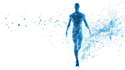 Digital Human: A serene depiction of a human figure rendered in digital form, showcasing the seamless blend of art and technology. It embodies the convergence of human form with digital innovation