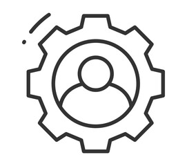 Gear icon with male figure depicting user settings and profile management