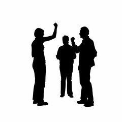 Innovation team brainstorming futuristic energy solutions silhouette isolated on white background