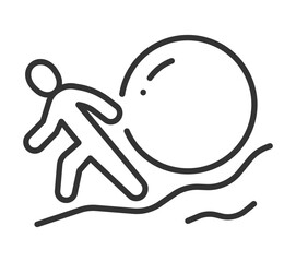 Minimalist illustration of person pushing a giant sphere uphill