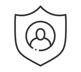 Minimalist black and white user privacy protection icon with shield and person outline