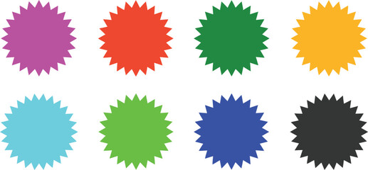 Collection of Colorful Bursting Star Shapes for Promotions and Designs