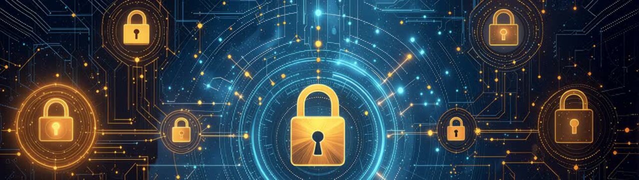 Cybersecurity locks protecting digital network data privacy.