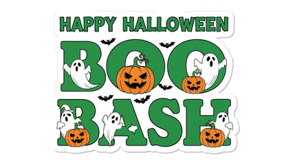 Halloween Boo Bash: A vibrant Halloween illustration, showcasing spooky ghosts, jack-o'-lanterns, and the phrase Boo Bash in a playful and festive design.