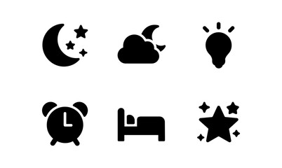 Minimalist nighttime elements: moon, stars, and sleep icon set