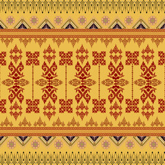 Thai pattern fabric art, mixed geometric, abstract, ethnic, yellow, black background for textile, clothes, curtains, carpets, pillows, bags, decorations, vector illustration.