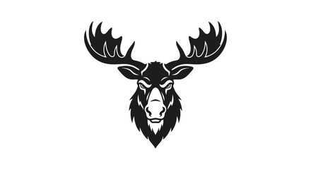 Black and white moose head logo with large antlers on white background
