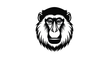Black and white monkey head logo on white background Keywords: monkey, primate, animal, mammal