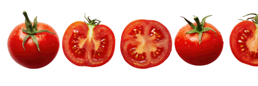 Ripe tomatoes, whole and halved