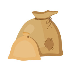 Brown sack with patch and rope. Vector illustration 