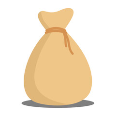 Brown sack with patch and rope. Vector illustration 