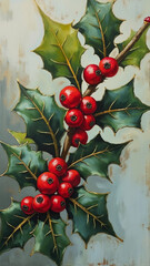 New Year's holly, painting on canvas.
