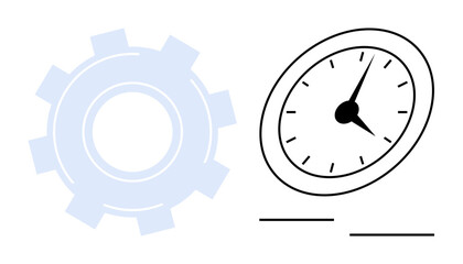 Blue gear and stopwatch outline emphasizing precision and optimization. Ideal for productivity, workflow, efficiency, time saving, management, planning, and innovation. Simple flat metaphor