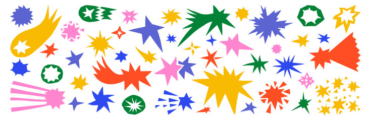Abstract paper cut collage set featuring a burst of irregular star and starburst shapes.