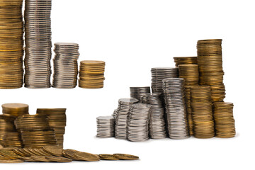 Pile of coins isolated on a white background.