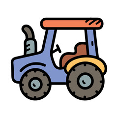 Cartoon Tractor Illustration with Blue Body and Orange Accents on Transparent Background