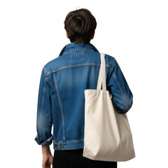 Casual denim jacket and tote bag carry for everyday adventures transparent background