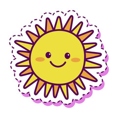 Obraz premium Cheerful Cartoon Sun Illustration with Smiling Face and Warm Yellow Rays on Transparent Background Isolated with Clipping Patch