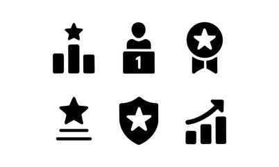 Icon set featuring awards and achievements in minimalist silhouette style
