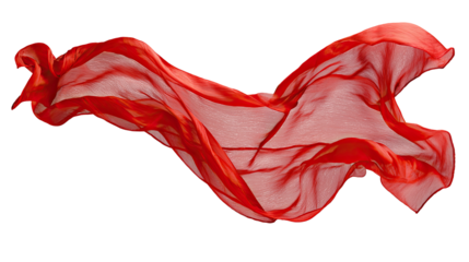 Red fabric drapes in a flowing, elegant pose