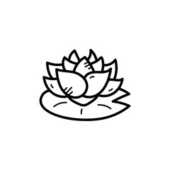 Lotus Flower Line Art on White Background Elegant Floral Outline Black and White Simple Design Botanical Illustration with Delicate Petals Isolated