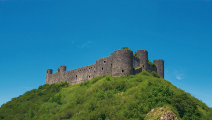 Majestic Castle Towers on a Verdant Hilltop
