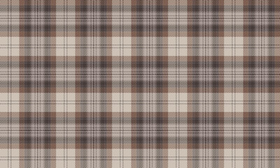 This seamless plaid pattern in beige and brown gives a contemporary vintage feel to textiles and clothing, including skirts and pants, conveying a simple yet tasteful and confident style.