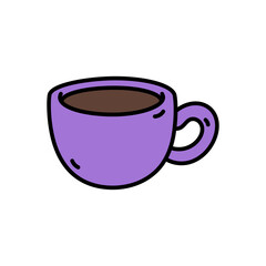 Isolated Purple Mug of Dark Brown Liquid on White Background Cute Pixel Art Illustration