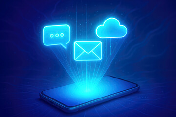 Smartphone Displaying Communication Icons with Holographic Projection mobile