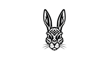 Black and white rabbit head with tribal patterns hare