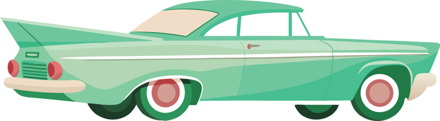 Retro vintage teal car with fins and white stripe © Md