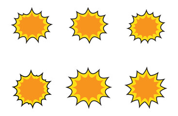 Colorful Comic Explosion Burst Icons set with Pop Art Style