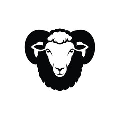 Black and white ram head logo with large curled horns
