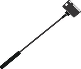 Black silhouette of a selfie stick with a smartphone attached