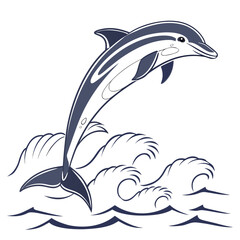 Naklejka premium A stylized illustration of a playful dolphin leaping out of stylized blue waves against a white background showcasing a simple and elegant design