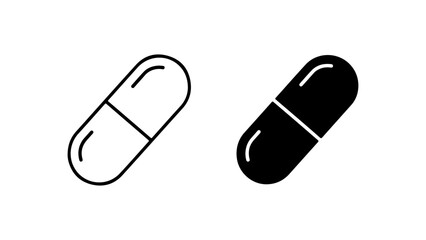Minimalist Black and White Capsule Pill Icons on White Background