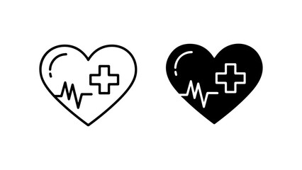Heart Shape with Cross and Pulse Line Art Illustration